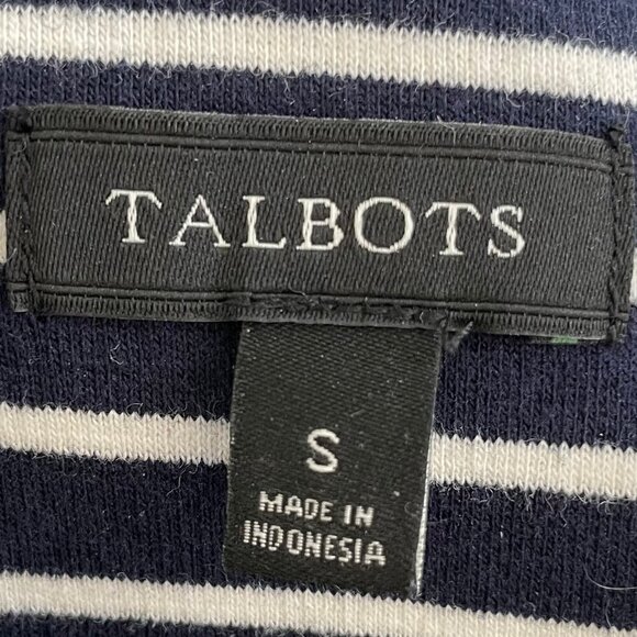 Talbots LS Mock Neck Nautical Chevron Striped 100% Cotton Top Navy + White Sz S - Picture 8 of 10